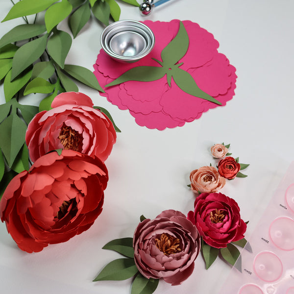Ball Peony Paper Flower Tutorial SVG, PDF, PNG Digital Files for Cricut & Silhouette | Diy Paper Craft